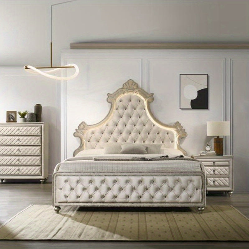 ACME Lucienne Queen Bed w/LED, Beige Velvet BD02335Q