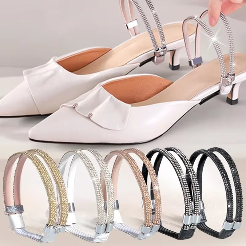 Set of 2 Anti-Skid High Heel Shoe Bands with Rhinestone Accents and Elastic Fixing Straps