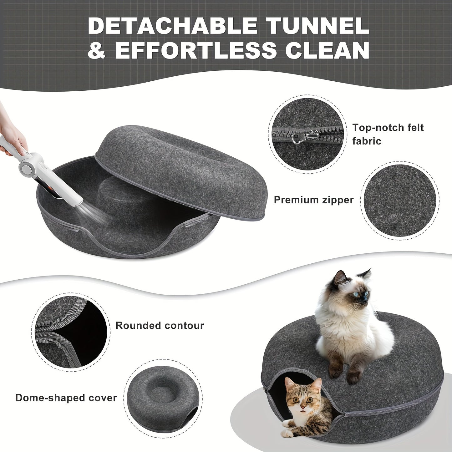 Peekaboo Cat Cave for Indoor Cats, Cat Donut Cat Tunnel Bed, Scratch Resistant Cat Toys for Medium Large Cats